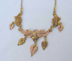 Ladies Diamond-Cut Grape Leaf Necklace ~ 12K Yellow, Rose, Green Gold ~ 18.5"