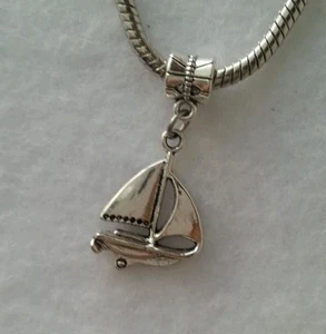 Ocean Sailing Yacht Sailboat Beach Dangle Bead Fit European Style Charm Bracelet - Picture 1 of 5