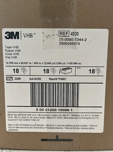 3M VHB 4930 Tape White 25 Mil 72Yd Rolls .5"x72yd 18 Rolls Per Case, Full Case - Picture 1 of 3
