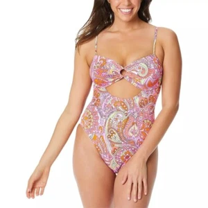 Jessica Simpson Women's One Piece Swimsuit Paisley Print White Multi Size Large - Picture 1 of 3