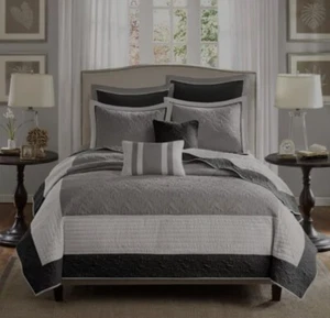 Juego de 7 cobertores reversibles Madison Park Liverpool King King negro gris - Imagen 1 de 5