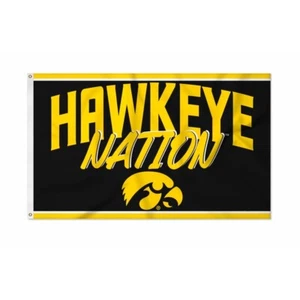 Iowa Hawkeyes Team Logo Script Black Background Flag 3x5 FT Banner - Picture 1 of 1