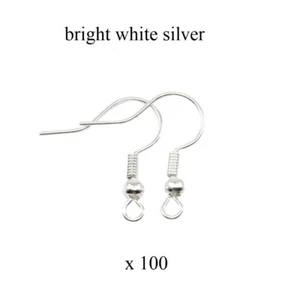 100 Bright White Silver Earring Hooks Coil and Ball    US Seller - Fast Ship - Picture 1 of 1