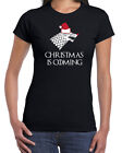 654 Christmas is Coming Womens T-shirt house stark winterfell dire wolf snow