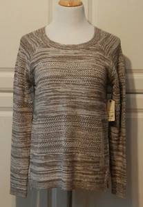 ST. JOHN’S BAY Long Sleeve Pointelle/Marled Sweater Taupe/Ivory Medium NWT - Picture 1 of 5