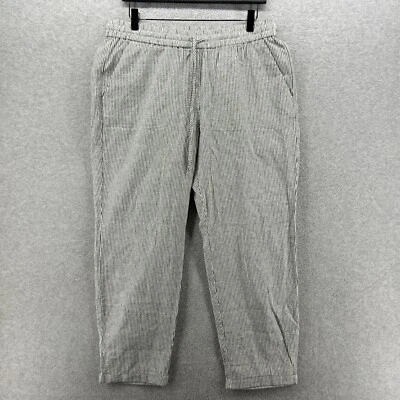 Pantalones para mujer J.CREW talla 12 gris a rayas con cordón elástico de lino Foto 1 de 4