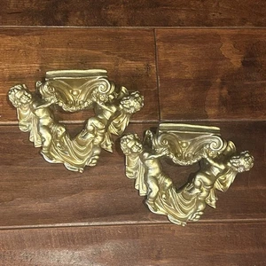 Vintage Cherub Engel verziert Wandleuchter Gold Regal Paar (2) - Bild 1 von 6