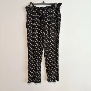 American Eagle Black Paperbag Elastic Waist Floral Women's Pants size Large - Picture 1 of 8