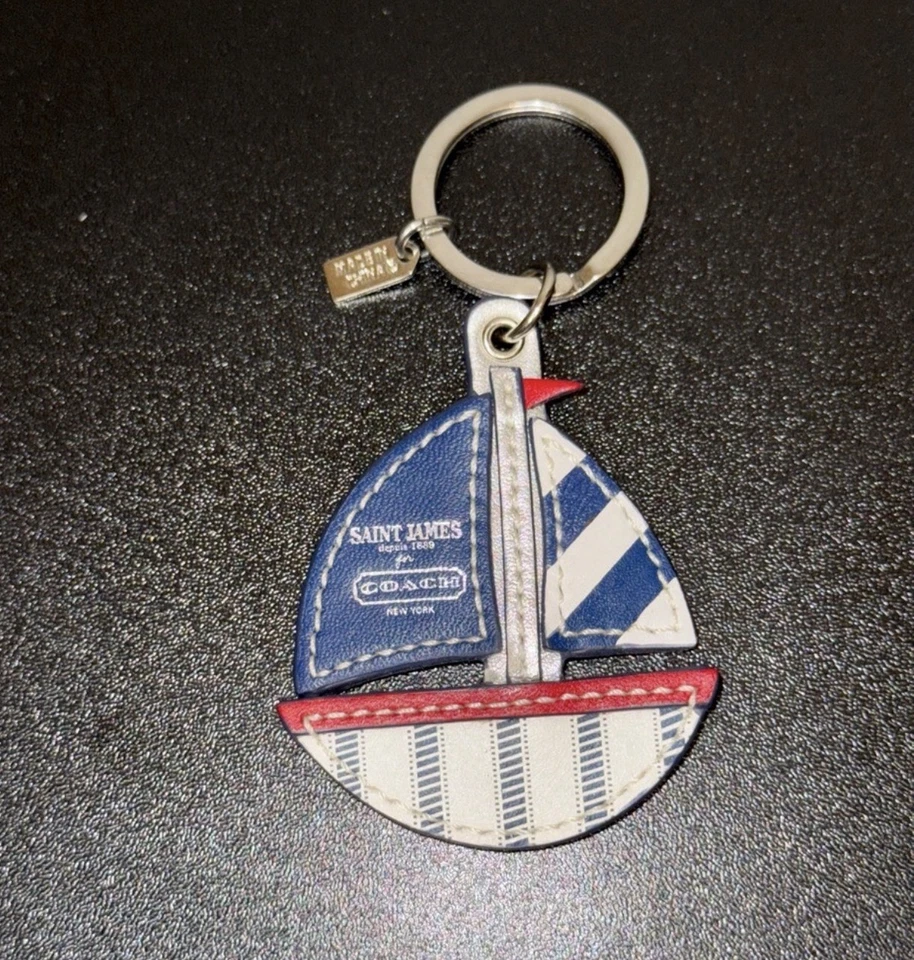 COACH Saint St James Velero Náutico Rayas Cuero Llavero Bolso Dije Usado en Excelente Condición Foto 1 de 3