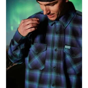 Dixxon Flanella Boreale Top Uomo XS Blu Nero Snap Plaid Camicia Manica Lunga - Foto 1 di 10