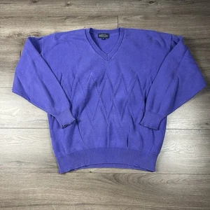 Lands’ End 100 % Baumwolle Pullover lila V-Ausschnitt Rautenstrick Herren Large - Bild 1 von 8