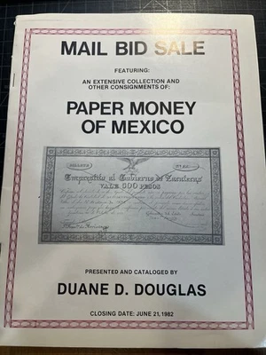 Catálogo de venta de papel moneda Duane Douglas 1982 junio raro Foto 1 de 2