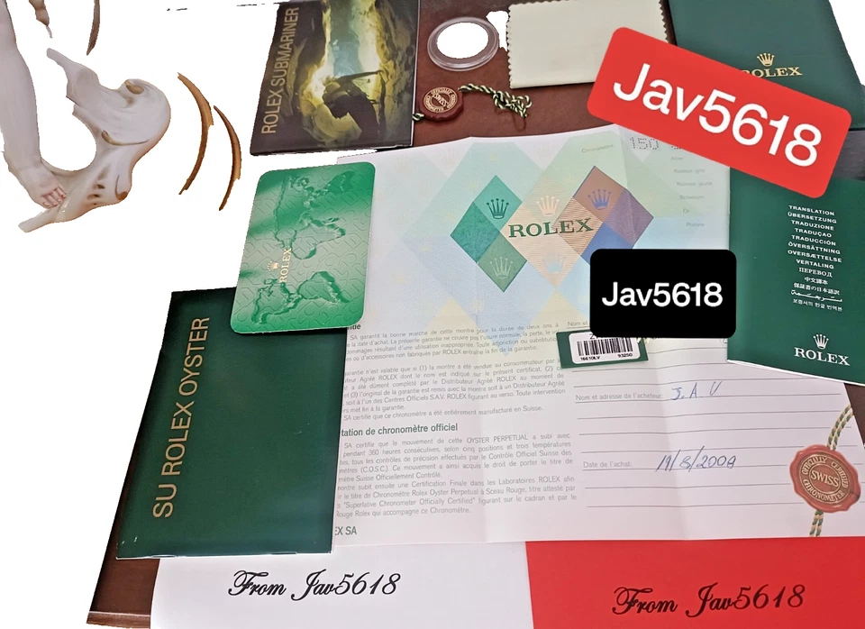 ROLEX SUBMARINER 16610LV GREEN BEZEL PAPERS, TAGS CARD ANNIVERSARY KERMIT - Image 1 of 4