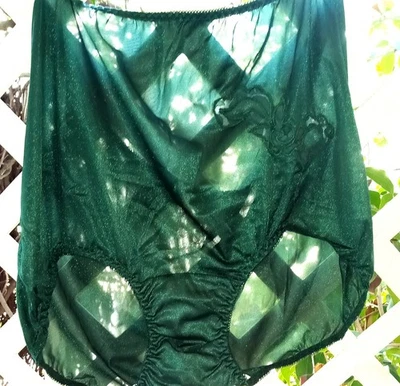 VENTURA FOREST GREEN ULTRA SHEER NYLON & FLORAL LACE APPLIQUED PANTY BRIEF  14 - Image 1 of 3