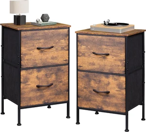 2 Cajones Noche Mesita con Tela Contenedores y Madera tapa Muebles de cabecera - Bild 1 von 12