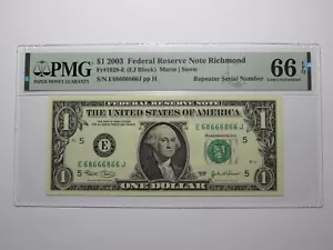 $1 2003 Fancy Repeater Serial Number Federal Reserve Currency Bank Note 68666866 - Picture 1 of 3