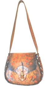 Vintage 70s Hand tooled Floral Leather Crossbody with Flop & Bolt Closure - Picture 1 of 8