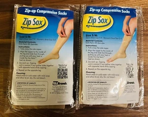 2 Pairs Compression Socks Black Zip Sox Zip-Up Size S/M As Seen on TV Nude/Brown - Picture 1 of 2