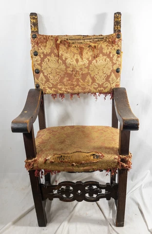 Antique Italian or Spanish Baroque Carved Wood Throne Chair Renaissance Cover