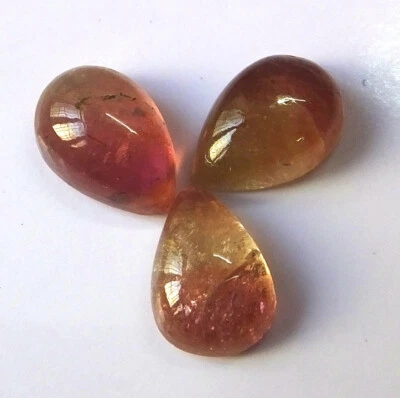 Bi Color Tourmaline Cabochon 9X6 mm Pear Cut Natural Loose Gemstone 3 Pieces Lot - Image 1 of 4