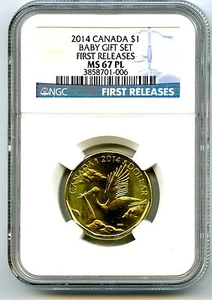 2014 CANADA $1 BABY STORK NGC MS67 PL FIRST RELEASES LOON LOONIE RARE TOP POP 2 - Picture 1 of 2