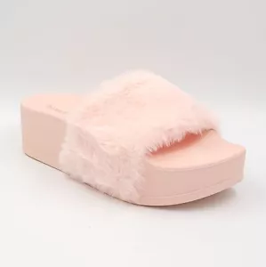 Wild Diva Lounge Women Platform Slide Sandals Tracy Size US 7 Pink Faux Fur - Picture 1 of 6