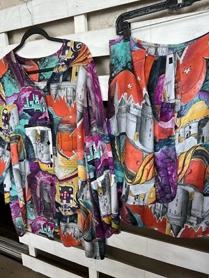 Sharon Anthony Womens Rayon Multicolor 2 Pc Set Skirt Castle Print Size 16W/36 - Image 1 of 4