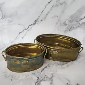 Set of 2 Vintage Brass Planters with Sea Shell Details & Handles - Picture 1 of 4