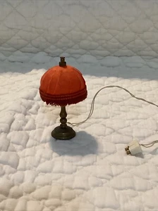 Vintage MCM Lundby Brass Table Lamp Orange Shade with Fringe Wired Sweden - Picture 1 of 5