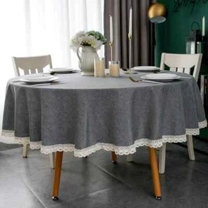 Round Tablecloth Linen Waterproof and Antifouling Table Cover - Imagen 1 de 25