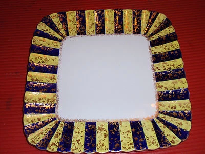 VINTAGE PORCELAIN PLATTER /TRAY/ PLATE / SERVING DISH BLUE YELLOW WHITE `11 X 11 - Image 1 of 4