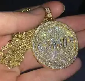 2.3Ct Round Good Cut Moissanite Customized Circle Pendant 14K Yellow Gold Plated - Picture 1 of 6