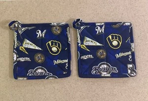 NEW SET OF 2 NAVY BLUE MILWAUKEE BREWER TAILGATE 7.5" X 7.5" POT HOLDERS - Picture 1 of 4