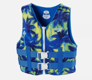 Speedo Youth PFD Life Jacket Vest - Blue Palm Trees - Picture 1 of 3