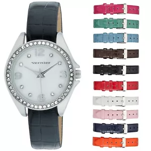Vernier Women's Crystal Bezel Round Watch 10 Vegan Strap Watch - Picture 1 of 13