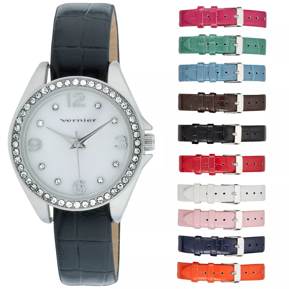 Vernier Women's Crystal Bezel Round Watch 10 Vegan Strap Watch - Image 1 of 4