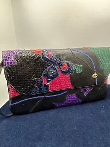CARLO FIORI of Italy Snakeskin Leather Patchwork Multicolor Crossbody Bag Purse - Picture 1 of 17