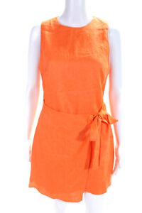 MNG Womens Linen Sleeveless Tie Front Wrap Dress Orange Size 4