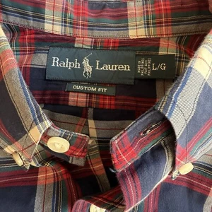 Ralph Lauren Mens Long Sleeve L Plaid Custom Preppy Navy Red Cotton Embroidered - Picture 1 of 16