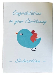 PERSONALISED Congratulations On Your Christening Card Bird Design - Picture 1 of 2