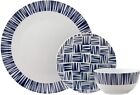 12Pc Dinner Set Porcelain Round Crockery Service For 4 Plates Bowls Navy Blue