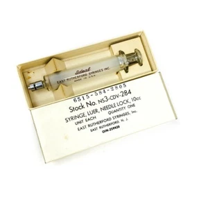 Vietnam Era 6515-584-2805 Ideal Z-5985 Needle Lock Luer Syringe, Glass - 10 cc - Picture 1 of 11
