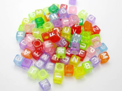 Lot Transparent Multicouleur Perle Lettre Alphabet Cube 6mm Braclet, Porte clé.. - Photo 1/2