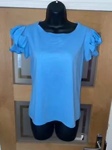 CAMISETA DE ALGODÓN AZUL CLARO ROSA CON MANGA CON VOLANTES - TALLA PEQUEÑA - Imagen 1 de 3