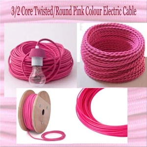 Geflochten 2/3 Kern Twisted 3 Kern Rund Rose Pink Flex Vintage Kabel Größe 0,75 mm UK - Bild 1 von 14