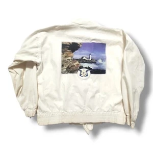 Vtg Boston Harbor Canvas 90s Jacket Graphic Size 38 Lighthouse Nautical Print - Picture 1 of 13