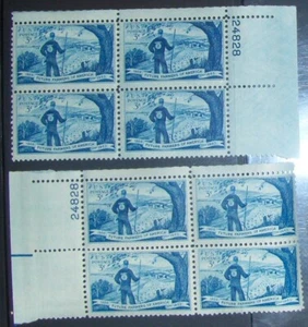 US 3¢ stamp SC #1024 Future Farmers of America MNH 2 matching numb. plate blocks - Picture 1 of 1