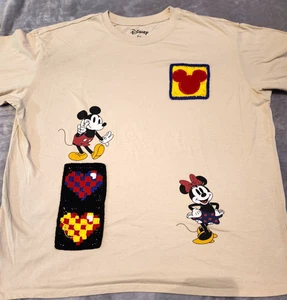 Disney Happy Moments Shirt 2XL Crocheted Patches Unique Mickey Minnie Authentic - Picture 1 of 7