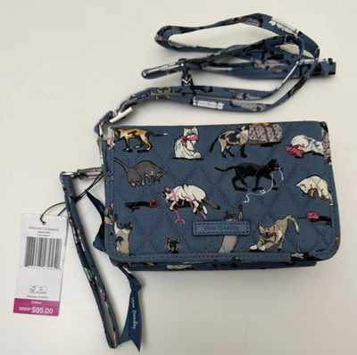 NUEVO CON ETIQUETAS Vera Bradley Cat's Meow RFID 3 en 1 Bandolera Cartera o Muñequera o Cartera Foto 1 de 4