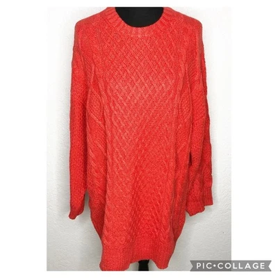 American Eagle bright red mixed cable knit sweater dress size Large NWT - Image 1 of 4